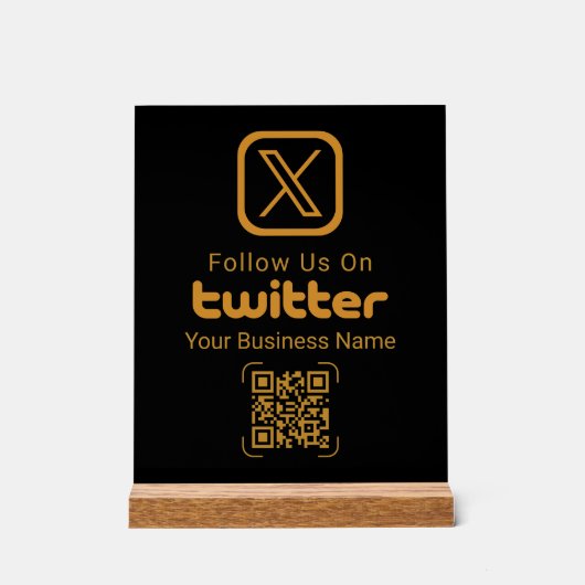 Elegant Gold Twitter Business QR Acrylic Sign Acryl Bord (Voorkant)