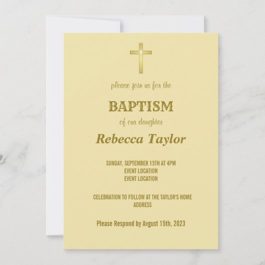 Elegant Gold Typografie Cross-Baptisme op beige Kaart (Voorkant)
