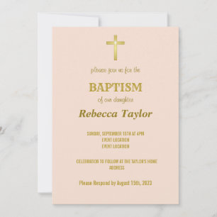Elegant Gold Typografie Cross-Baptisme op Vanilla Kaart