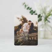 Elegant Gold Typografie met Marble Back Photo Save The Date (Staand voorkant)