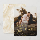 Elegant Gold Typografie met Marble Back Photo Save The Date (Voorkant / Achterkant)