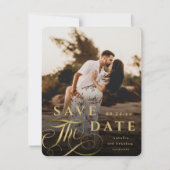 Elegant Gold Typografie met Marble Back Photo Save The Date (Voorkant)