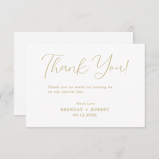 Elegant Gold Typografie op witte Hartelijk dank Bedankkaart (Voorkant / Achterkant)