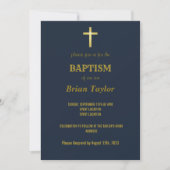 Elegant Gold Typography Cross Baptism on Navy Blue Kaart (Voorkant)