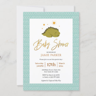 Elegant Gold Typography Cute Dinosaur Baby shower Kaart