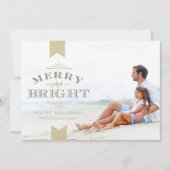 Elegant Gold Typography Merry and Bright Photo Feestdagenkaart (Voorkant)