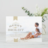 Elegant Gold Typography Merry and Bright Photo Feestdagenkaart (Staand voorkant)