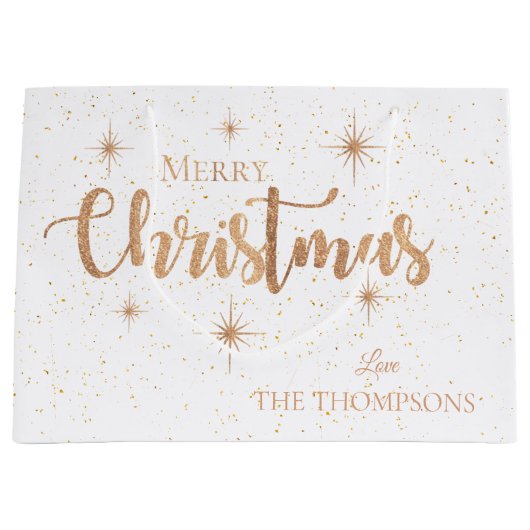Elegant Gold Typography Stars Merry Kerstry Groot Cadeauzakje (Voorkant)