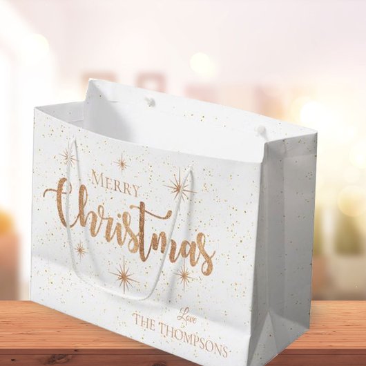 Elegant Gold Typography Stars Merry Kerstry Groot Cadeauzakje