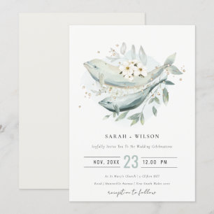 Elegant Gold Underwater Floral Fish Wedding Invite Bedankkaart