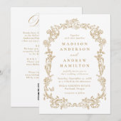 Elegant Gold Victorian Floral All in One Wedding Kaart (Voorkant / Achterkant)