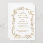 Elegant Gold Victorian Floral Frame Wedding Kaart (Voorkant / Achterkant)