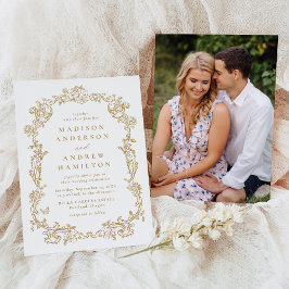 Elegant Gold Victorian Floral Photo Wedding Kaart