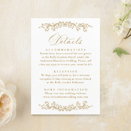 Elegant Gold Victorian Floral Wedding Details Informatiekaartje