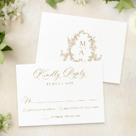 Elegant Gold Victorian Floral Wedding RSVP Kaartje