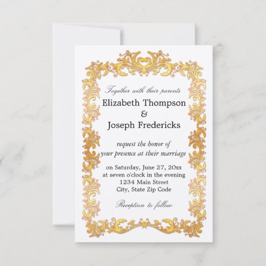 Elegant Gold Vine Border Wedding Kaart (Voorkant)