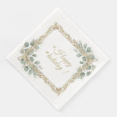 Elegant Gold Vintage Eucalyptus Frame Holiday Napk Servet (Hoek)