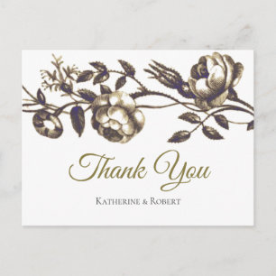 Elegant Gold Vintage Flowers Thank You Briefkaart