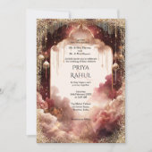 Elegant Gold Vintage Maroon Indian Wedding Kaart (Voorkant)