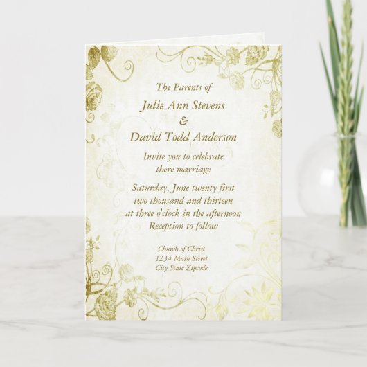 Elegant Gold Vintage Wedding Invitation (Voorkant)
