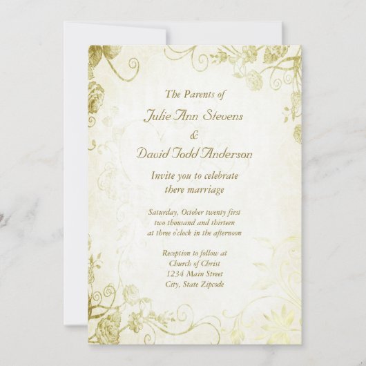 Elegant Gold Vintage Wedding Invitation Kaart (Voorkant)