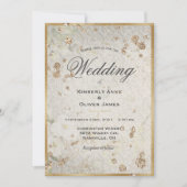 Elegant Gold Vintage Wedding Invitation Kaart (Voorkant)