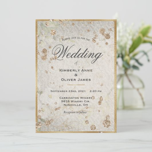 Elegant Gold Vintage Wedding Invitation Kaart (Staand voorkant)