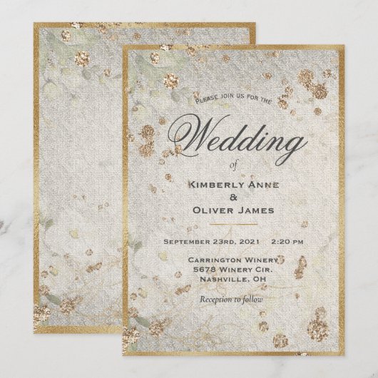 Elegant Gold Vintage Wedding Invitation Kaart (Voorkant / Achterkant)