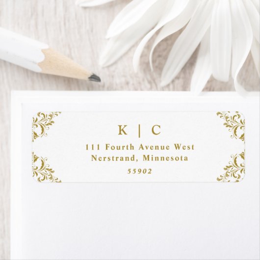 Elegant Gold Vintage Wedding Return Address Etiket (Insitu)