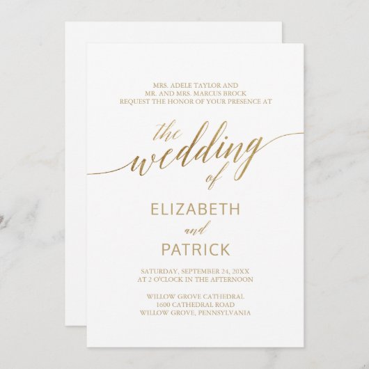 Elegant Gold | Voornaam het huwelijk van Kaart (Voorkant / Achterkant)