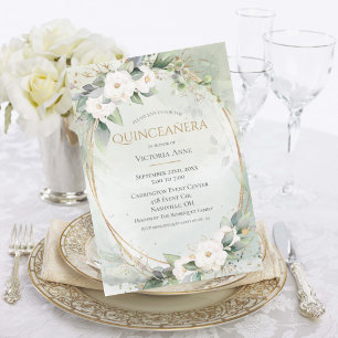 Elegant Gold Waterverf Green Quinceañera Kaart