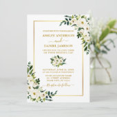 Elegant Gold Waterverf Green White Floral Wedding Kaart (Staand voorkant)
