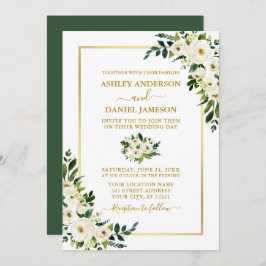 Elegant Gold Waterverf Green White Floral Wedding Kaart