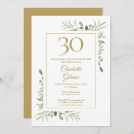 Elegant Gold Waterverf Greenery 30th Birthday Kaart