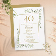 Elegant Gold Waterverf Greenery 40e verjaardag