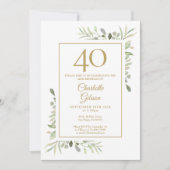 Elegant Gold Waterverf Greenery 40e verjaardag Kaart (Voorkant)