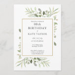 Elegant Gold Waterverf Greenery 80th Birthday Kaart<br><div class="desc">Deze schitterende 80e verjaardagsuitnodiging,  voorzien van delicate bladeren van de waterverf,  kan worden gepersonaliseerd met je speciale verjaardagsinformatie,  met een zilverkleurige achtergrond aan de achterzijde. Ontworpen door: Thisnotme©</div>