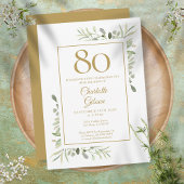 Elegant Gold Waterverf Greenery 80th Birthday Kaart