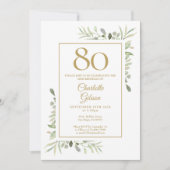 Elegant Gold Waterverf Greenery 80th Birthday Kaart (Voorkant)