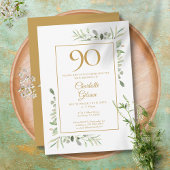 Elegant Gold Waterverf Greenery 90th Birthday Kaart