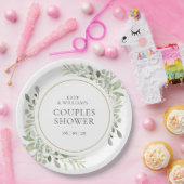 Elegant Gold Waterverf Greenery Couples Shower Papieren Bordje (Feest)