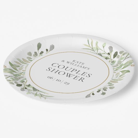 Elegant Gold Waterverf Greenery Couples Shower Papieren Bordje (Gekanteld)