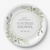 Elegant Gold Waterverf Greenery Couples Shower Papieren Bordje (Voorkant)