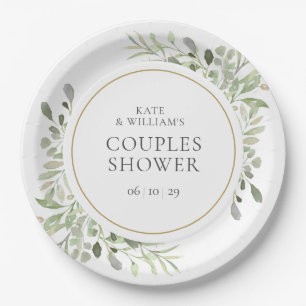 Elegant Gold Waterverf Greenery Couples Shower Papieren Bordje