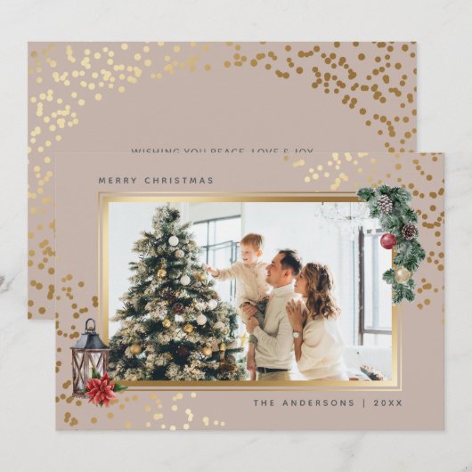 Elegant Gold Waterverf - kerstkaarten voor foto's Feestdagenkaart (Voorkant / Achterkant)