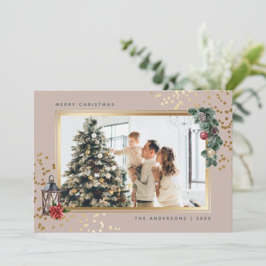 Elegant Gold Waterverf - kerstkaarten voor foto's Feestdagenkaart (Staand voorkant)