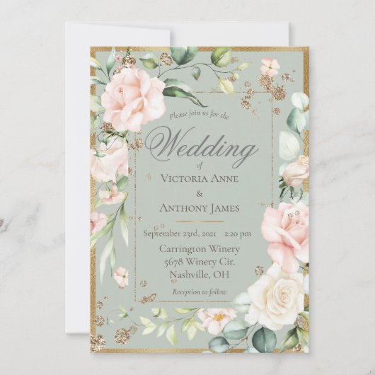 Elegant Gold Waterverf Romantic Floral Wedding Kaart (Voorkant)