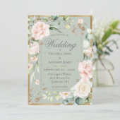 Elegant Gold Waterverf Romantic Floral Wedding Kaart (Staand voorkant)