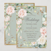 Elegant Gold Waterverf Romantic Floral Wedding Kaart (Voorkant / Achterkant)