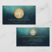 Elegant Gold Waterverf Tree Yoga en Meditation B Visitekaartje (Voorkant / Achterkant)
